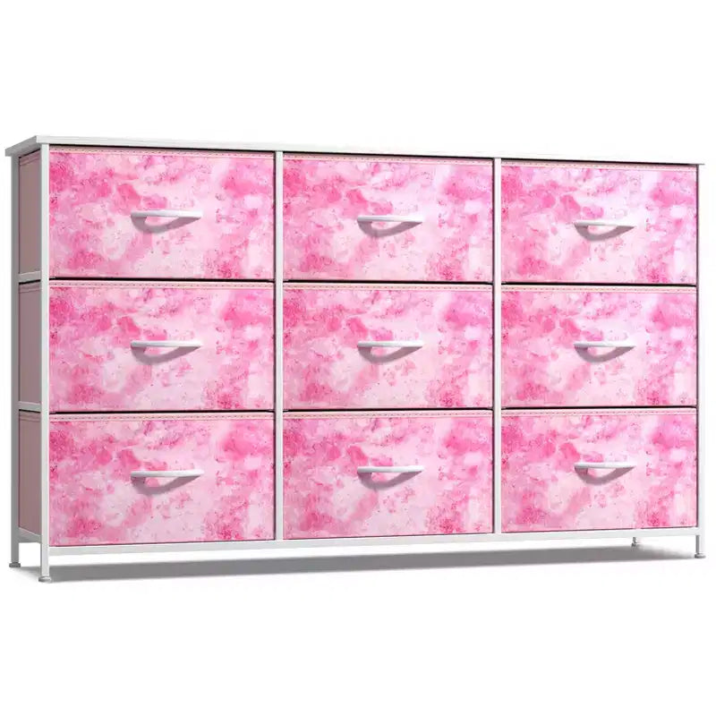 Cassettiera a 9 Cassetti - Unità Contenitore con Struttura in Acciaio, Piano in Legno, Cassetti in Tessuto - per Camera da Letto, Armadio, Ufficio e altro ancora