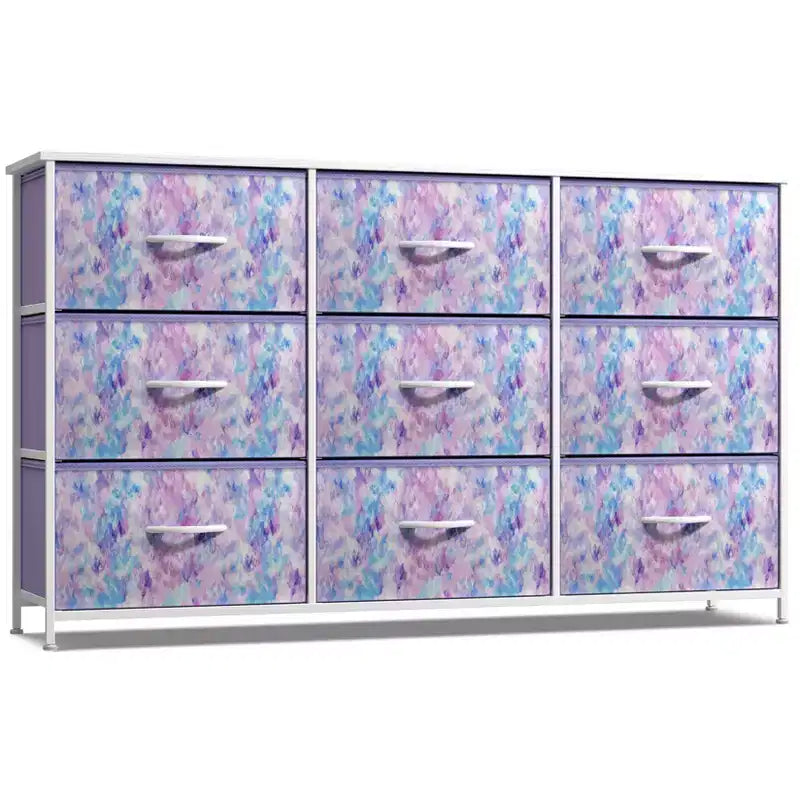Cassettiera a 9 Cassetti - Unità Contenitore con Struttura in Acciaio, Piano in Legno, Cassetti in Tessuto - per Camera da Letto, Armadio, Ufficio e altro ancora