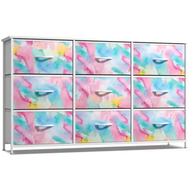 Cassettiera a 9 Cassetti - Unità Contenitore con Struttura in Acciaio, Piano in Legno, Cassetti in Tessuto - per Camera da Letto, Armadio, Ufficio e altro ancora
