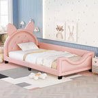 Divano Letto Singolo per Bambini, Struttura in Ecopelle con Testiera a Forma di Orecchie e Decorazioni Rivettate per Bambine e Bambini, Rosa