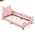 Divano Letto Singolo per Bambini, Struttura in Ecopelle con Testiera a Forma di Orecchie e Decorazioni Rivettate per Bambine e Bambini, Rosa
