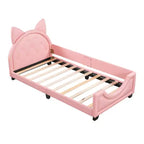 Divano Letto Singolo per Bambini, Struttura in Ecopelle con Testiera a Forma di Orecchie e Decorazioni Rivettate per Bambine e Bambini, Rosa