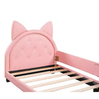 Divano Letto Singolo per Bambini, Struttura in Ecopelle con Testiera a Forma di Orecchie e Decorazioni Rivettate per Bambine e Bambini, Rosa