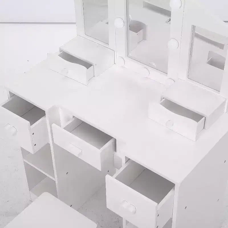 Toilette con specchio, tavolo da trucco per bambini 2-in-1 in legno con sgabello e cassetto