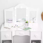 Toilette con specchio, tavolo da trucco per bambini 2-in-1 in legno con sgabello e cassetto