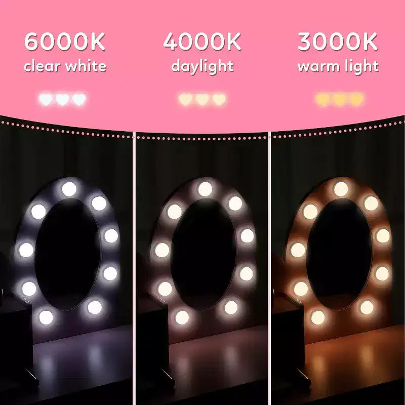 Toeletta con specchio illuminato touch e sgabello, scrivania e sedia giocattolo per ragazze