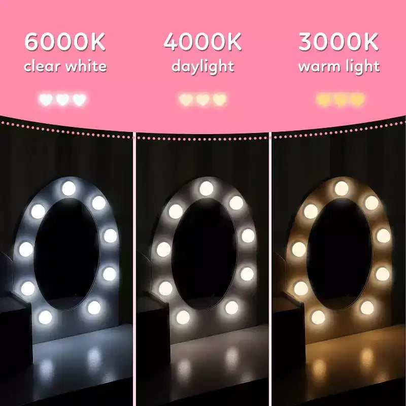 Toeletta con specchio illuminato touch e sgabello, scrivania e sedia giocattolo per ragazze