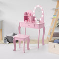 Vanity Set with Touch Lighted Mirror and Stool, Pretend Play Girls Vanity Desk and Chair Set