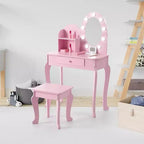 Vanity Set with Touch Lighted Mirror and Stool, Pretend Play Girls Vanity Desk and Chair Set