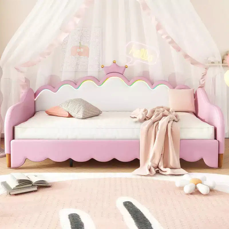 Divano letto moderno imbottito "Principessa" con testiera a corona, estensibile da una piazza a due piazze