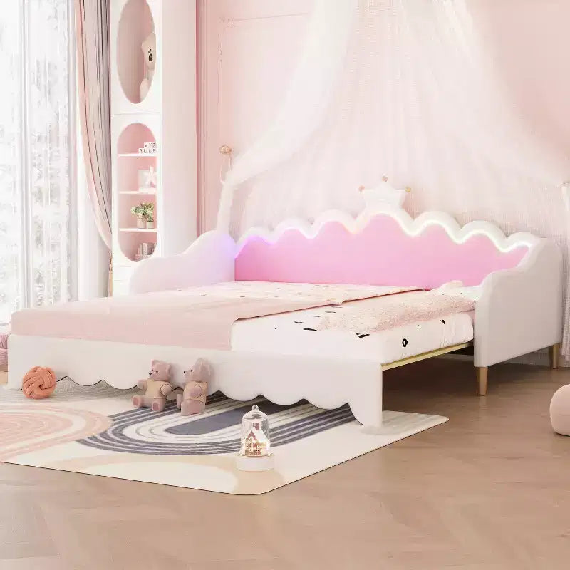 Divano letto moderno imbottito "Principessa" con testiera a corona, estensibile da una piazza a due piazze