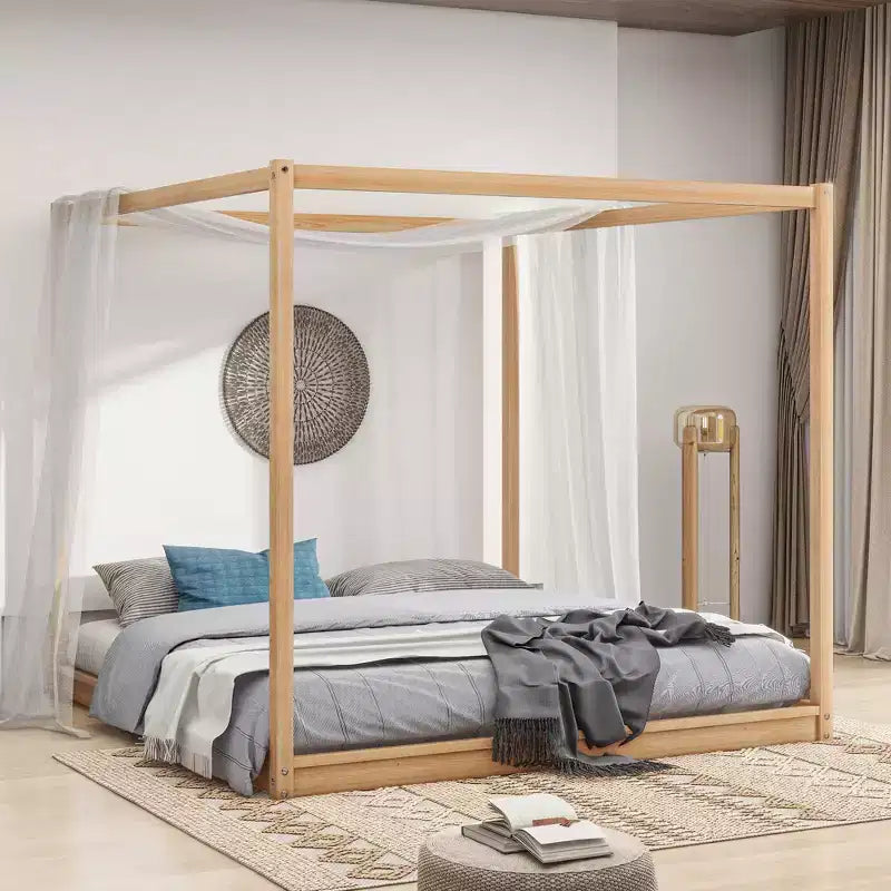 Letto a baldacchino con piattaforma, Struttura letto in legno con base bassa e gambe di supporto, Facile da montare, per bambini, ragazzi e ragazze