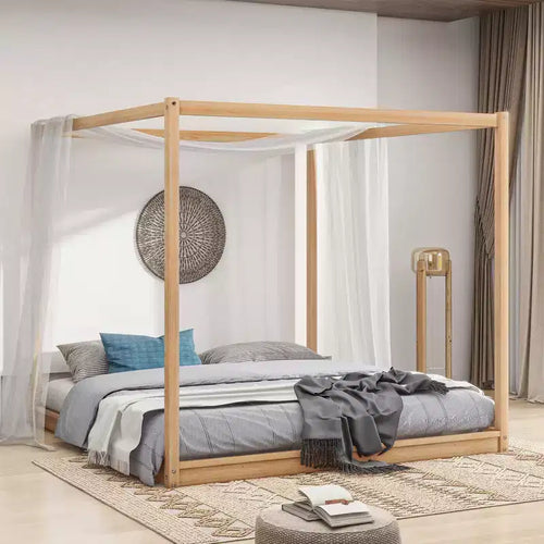 Letto a baldacchino con piattaforma, Struttura letto in legno con base bassa e gambe di supporto, Facile da montare, per bambini, ragazzi e ragazze