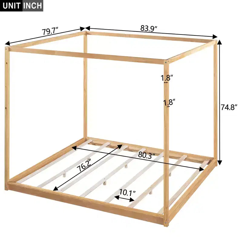 Letto a baldacchino con piattaforma, Struttura letto in legno con base bassa e gambe di supporto, Facile da montare, per bambini, ragazzi e ragazze
