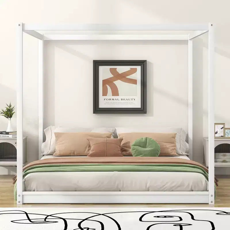 Letto a baldacchino con piattaforma, Struttura letto in legno con base bassa e gambe di supporto, Facile da montare, per bambini, ragazzi e ragazze
