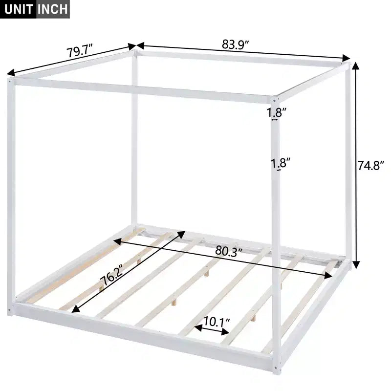Letto a baldacchino con piattaforma, Struttura letto in legno con base bassa e gambe di supporto, Facile da montare, per bambini, ragazzi e ragazze