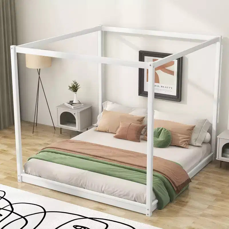 Letto a baldacchino con piattaforma, Struttura letto in legno con base bassa e gambe di supporto, Facile da montare, per bambini, ragazzi e ragazze