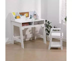Scrivania e Sedia per Bambini, Tavolo da Studio in Legno con Contenitori, Libreria, Bacheca e Portapenne, Tavolo da Scrittura per Bambini e Bambine