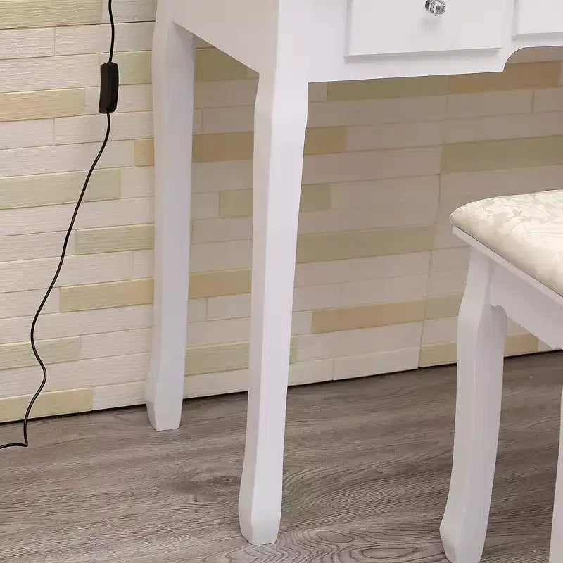 Toeletta, Toeletta per bambine con specchio illuminato e sgabello, Tavolo da trucco con 5 cassetti, Tavolo da toeletta