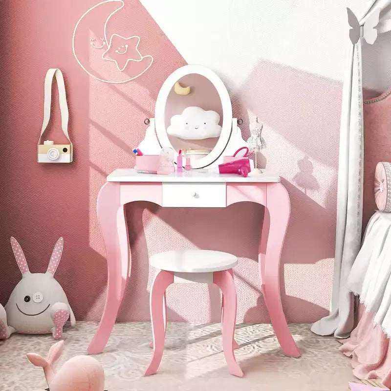 Tavolino da Trucco per Bambini 2-in-1 con Specchio e Lavagna