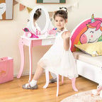 Tavolino da Trucco per Bambini 2-in-1 con Specchio e Lavagna