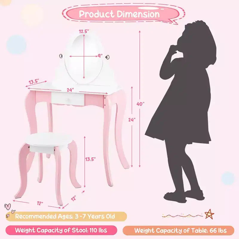 Tavolino da Trucco per Bambini 2-in-1 con Specchio e Lavagna