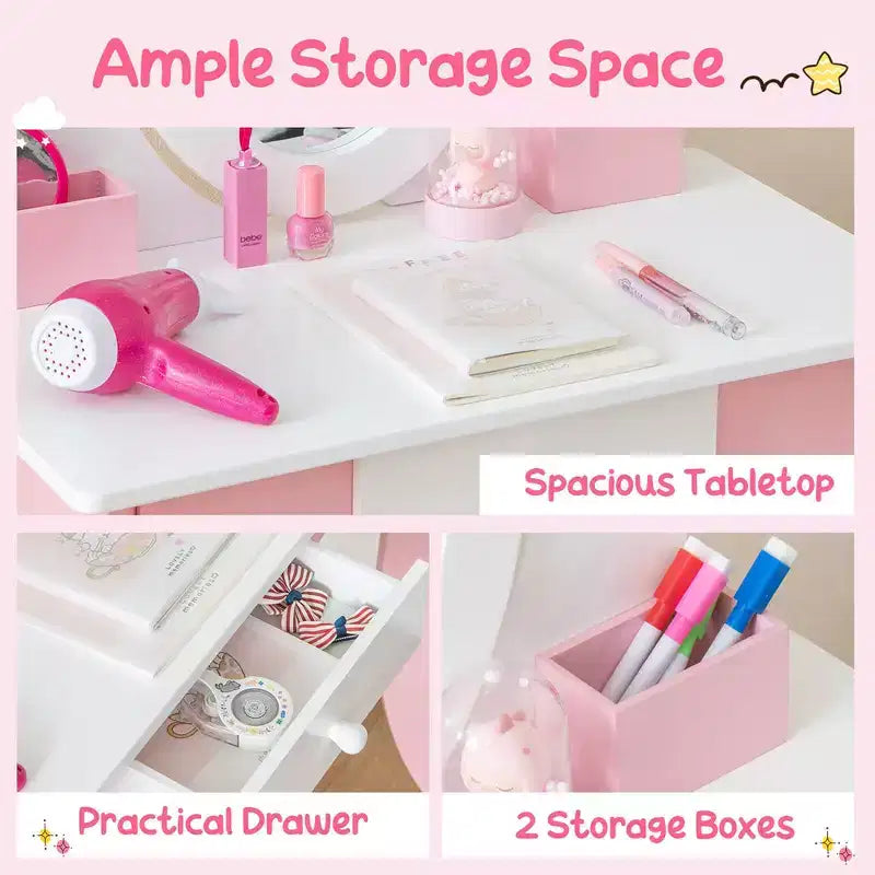Tavolino da Trucco per Bambini 2-in-1 con Specchio e Lavagna