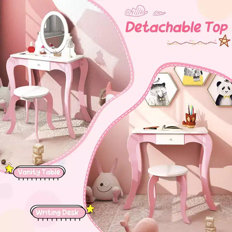 Tavolino da Trucco per Bambini 2-in-1 con Specchio e Lavagna