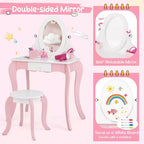Tavolino da Trucco per Bambini 2-in-1 con Specchio e Lavagna