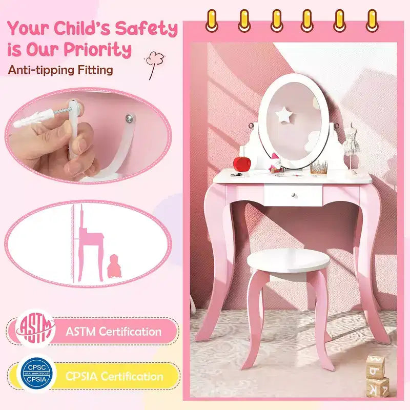 Tavolino da Trucco per Bambini 2-in-1 con Specchio e Lavagna