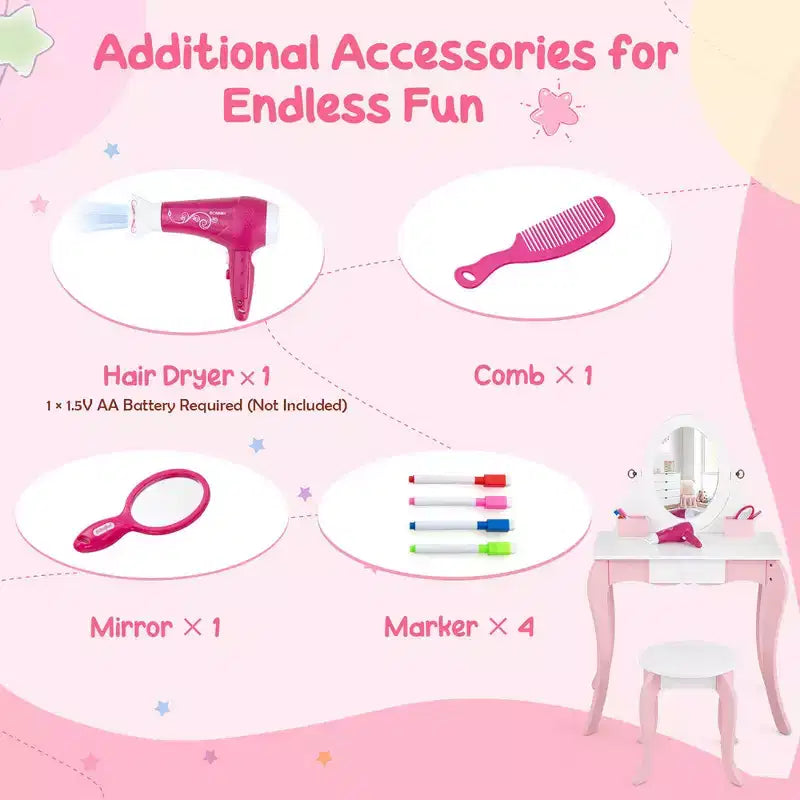 Tavolino da Trucco per Bambini 2-in-1 con Specchio e Lavagna