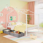 Letto a capanna in metallo full-size con 2 cassetti in tessuto, letto a piattaforma resistente