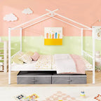 Letto a capanna in metallo full-size con 2 cassetti in tessuto, letto a piattaforma resistente