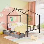 Letto a capanna in metallo full-size con 2 cassetti in tessuto, letto a piattaforma resistente