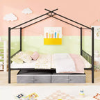 Letto a capanna in metallo full-size con 2 cassetti in tessuto, letto a piattaforma resistente