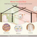 Letto a capanna in metallo full-size con 2 cassetti in tessuto, letto a piattaforma resistente