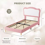 Telaio Letto Singolo/Matrimoniale Imbottito per Bambini con Testiera a Scollature, Grazioso Letto Singolo in Velluto per Bambine e Bambini, Robusto Letto a Piattaforma, Doghe in Legno, Silenzioso