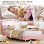 Telaio Letto Singolo/Matrimoniale Imbottito per Bambini con Testiera a Scollature, Grazioso Letto Singolo in Velluto per Bambine e Bambini, Robusto Letto a Piattaforma, Doghe in Legno, Silenzioso
