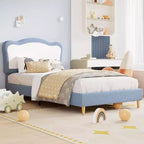 Telaio Letto Singolo/Matrimoniale Imbottito per Bambini con Testiera a Scollature, Grazioso Letto Singolo in Velluto per Bambine e Bambini, Robusto Letto a Piattaforma, Doghe in Legno, Silenzioso