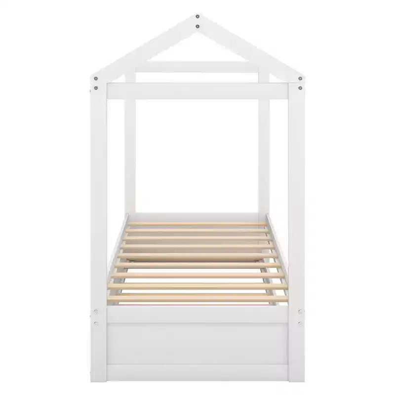 Letto a capanna in legno una piazza e mezza con letto estraibile, Bianco