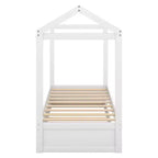 Letto a capanna in legno una piazza e mezza con letto estraibile, Bianco