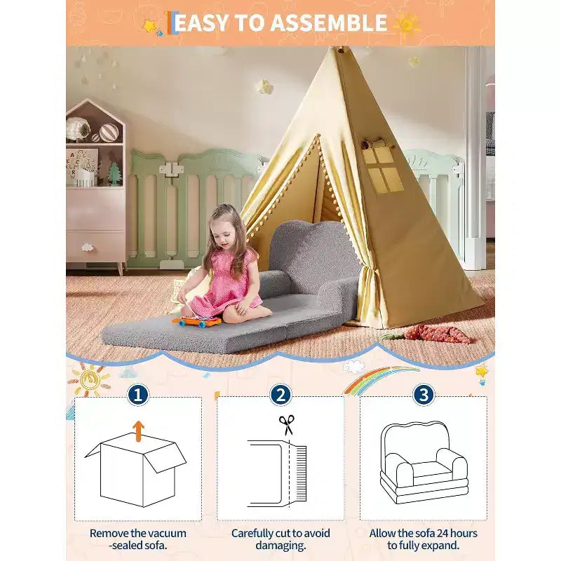 Divano per bambini 2 in 1, comodo divano, poltrona lunga, divano in morbida schiuma, regalo per bambini e bambine