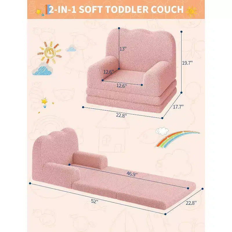 Divano per bambini 2 in 1, comodo divano, poltrona lunga, divano in morbida schiuma, regalo per bambini e bambine