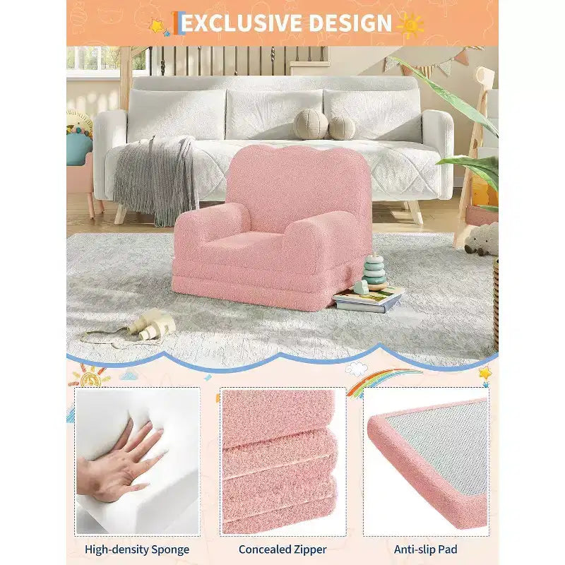 Divano per bambini 2 in 1, comodo divano, poltrona lunga, divano in morbida schiuma, regalo per bambini e bambine