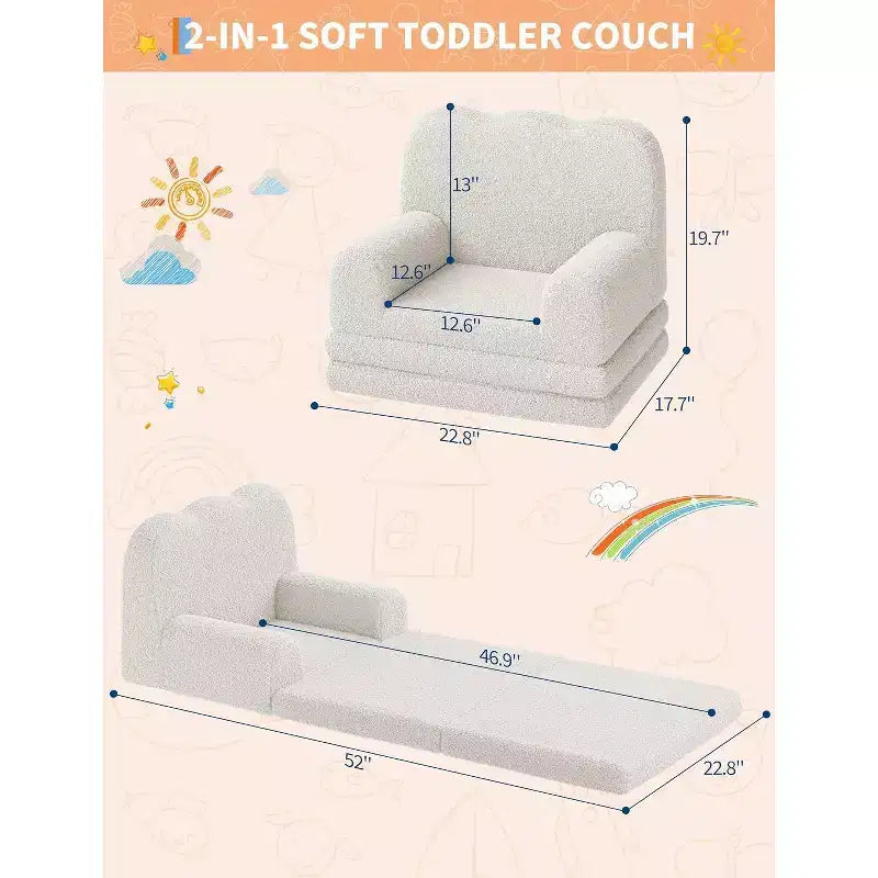 Divano per bambini 2 in 1, comodo divano, poltrona lunga, divano in morbida schiuma, regalo per bambini e bambine