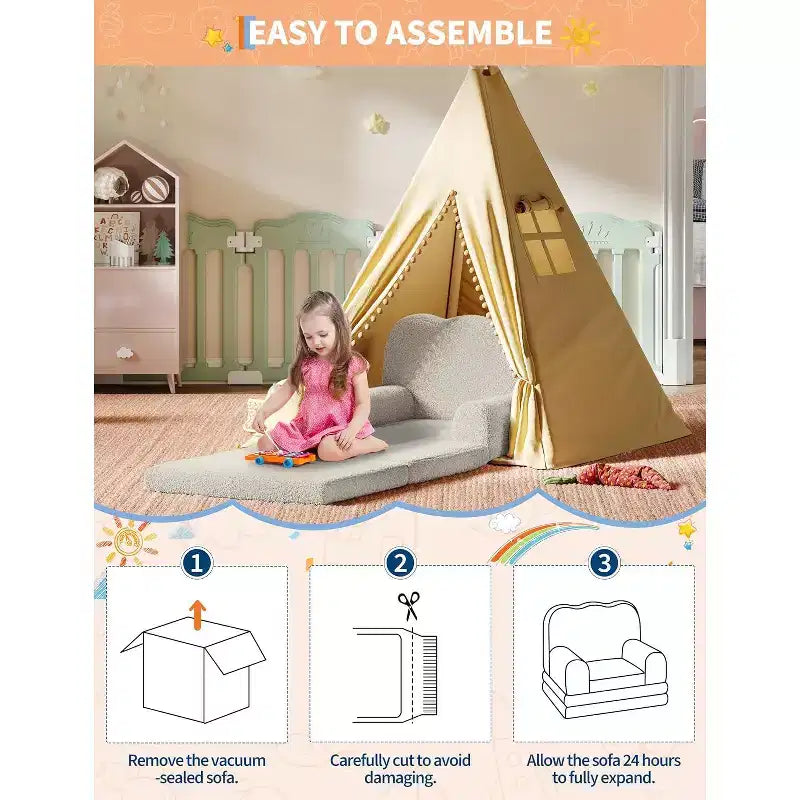Divano per bambini 2 in 1, comodo divano, poltrona lunga, divano in morbida schiuma, regalo per bambini e bambine