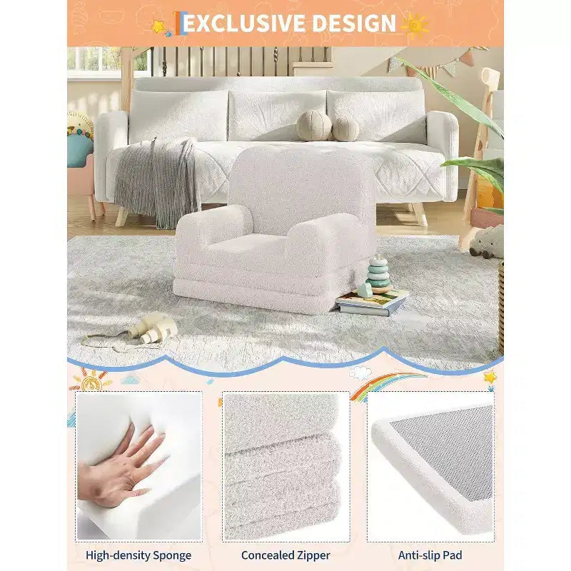 Divano per bambini 2 in 1, comodo divano, poltrona lunga, divano in morbida schiuma, regalo per bambini e bambine