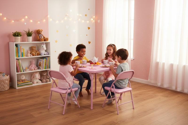 5 Piece Set Folding Table and Chairs Set, Boys and Girls Activity Table and Chairs Set for Dining Room, Daycare, Classrooms