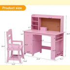 Scrivania per bambini, tavolo e sedia da studio per bambini e bambine, tavolo da scrittura in legno per bambini con libreria, bacheca, armadietto e cassetto per età 3-8