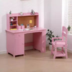 Scrivania per bambini, tavolo e sedia da studio per bambini e bambine, tavolo da scrittura in legno per bambini con libreria, bacheca, armadietto e cassetto per età 3-8